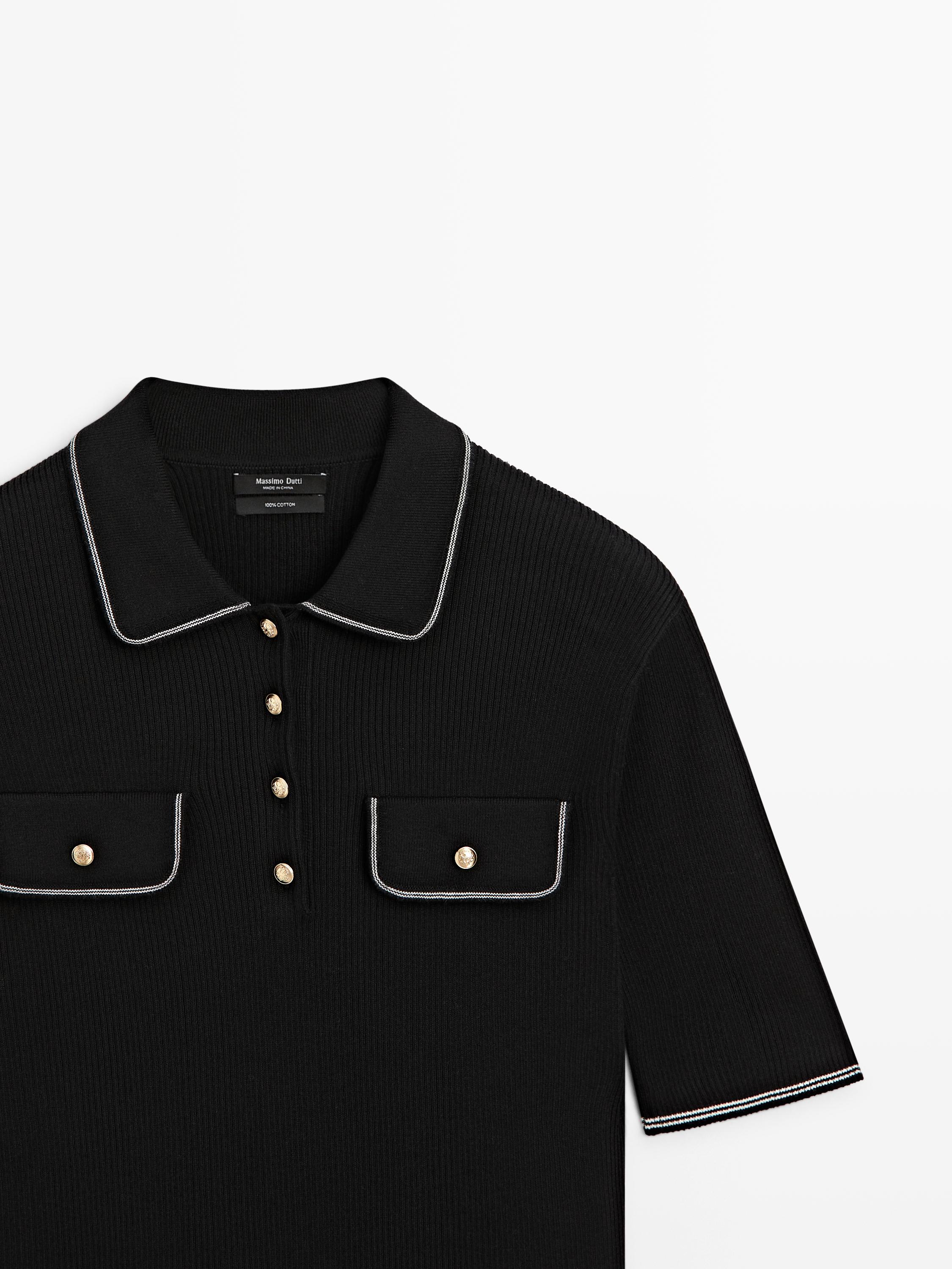Cotton knit polo shirt with contrast detail